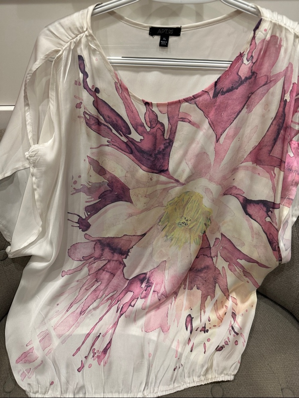 Apt. 9 White Blouse with Pink Watercolor Floral